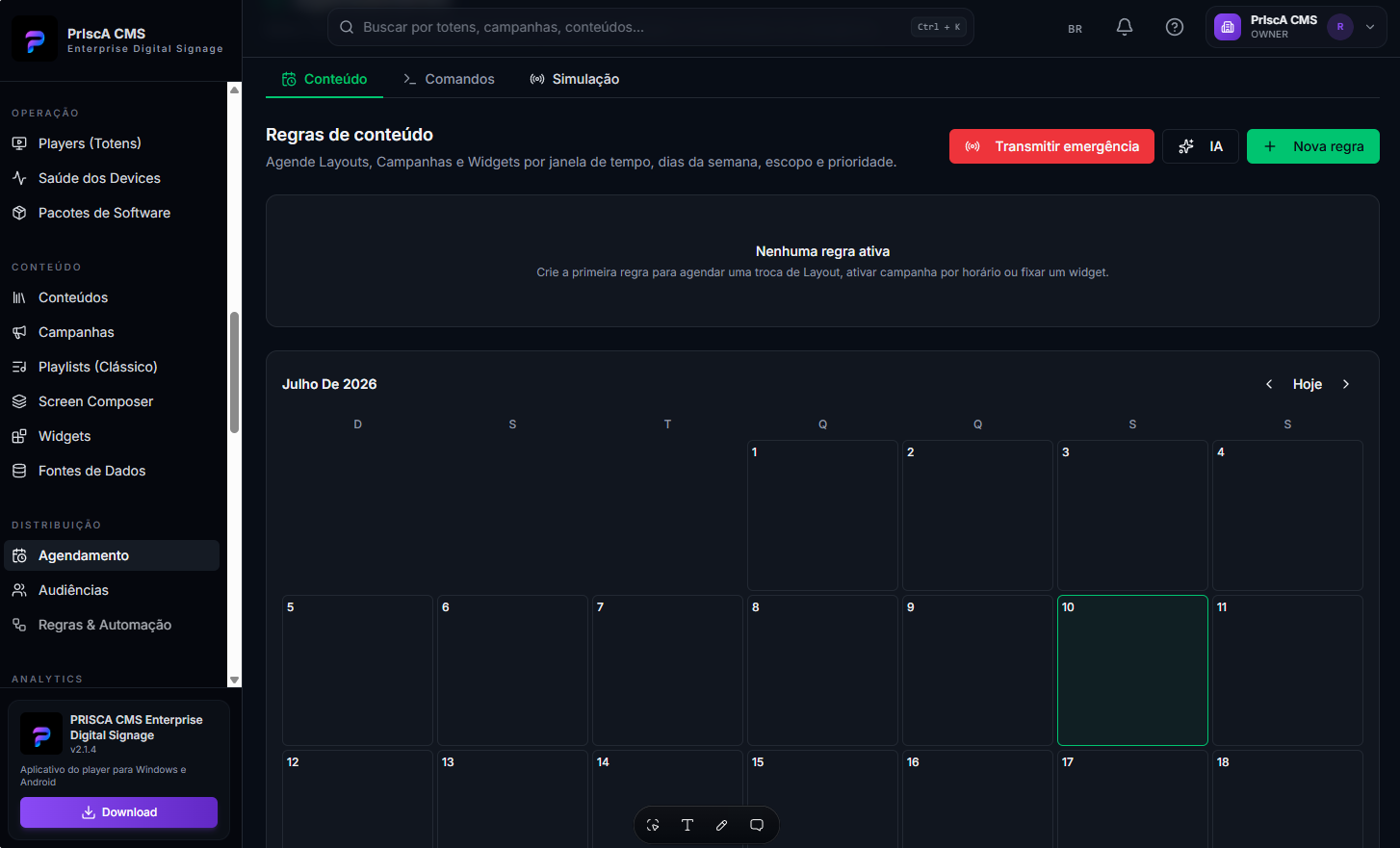 Agendamento de conteúdos no PrIscA CMS